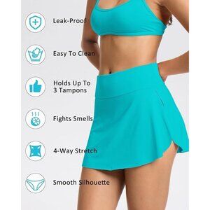 Medium Blue Curacao Menstrual Swim Skirt Leak Proof UPF50+  NWT